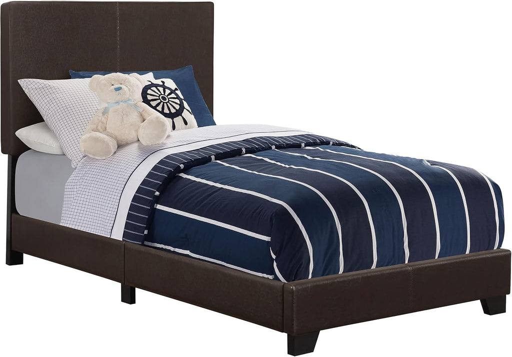 Coaster Home Furnishings Dorian Transitional 5-Piece Bedroom Set Leatherette Upholstered Twin Size Panel Bed Frame 46-inch Headboard Dark Cocoa 300762T-S5