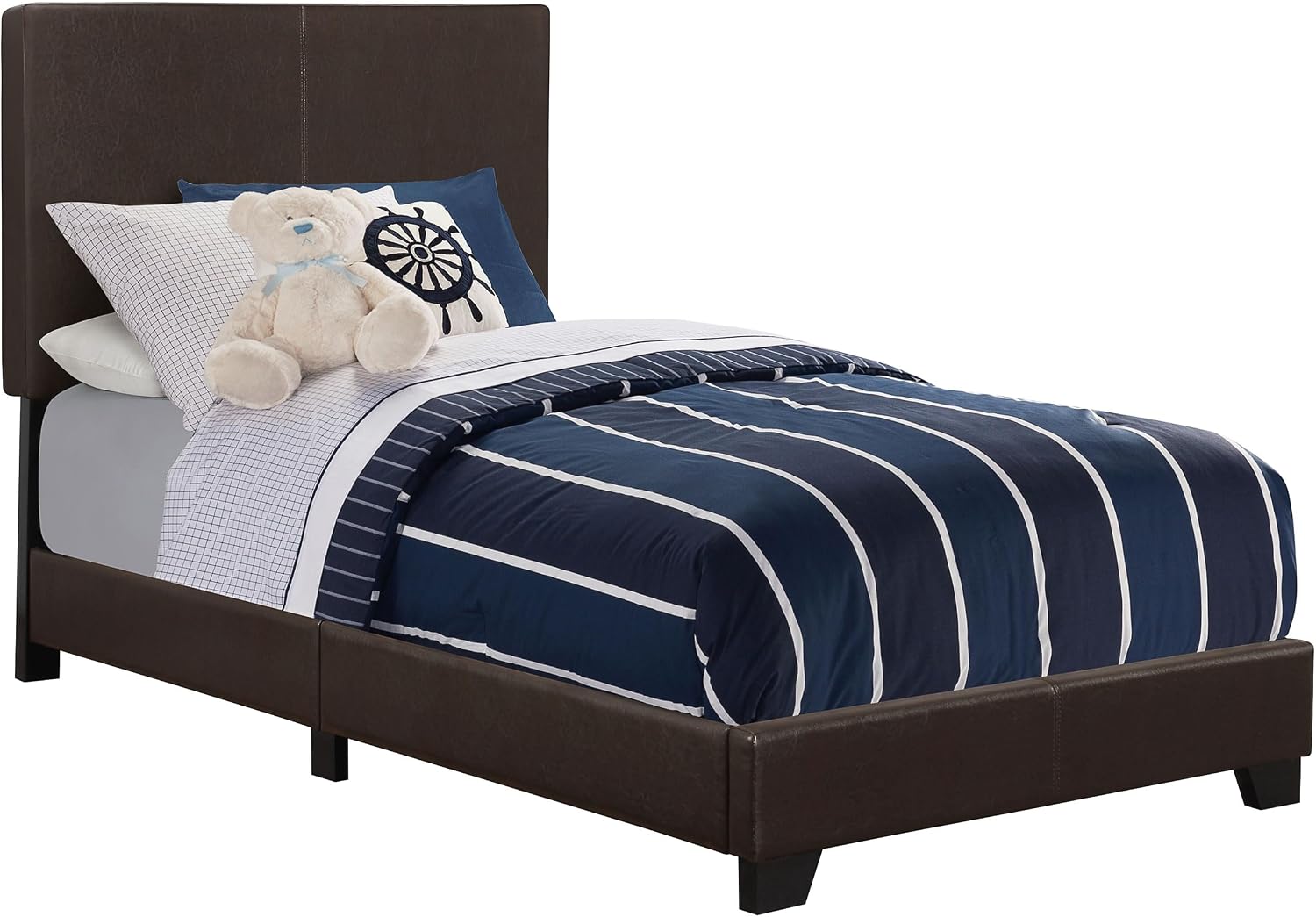 Coaster Home Furnishings Dorian Transitional 5-Piece Bedroom Set Leatherette Upholstered Twin Size Panel Bed Frame 46-inch Headboard Dark Cocoa 300762T-S5