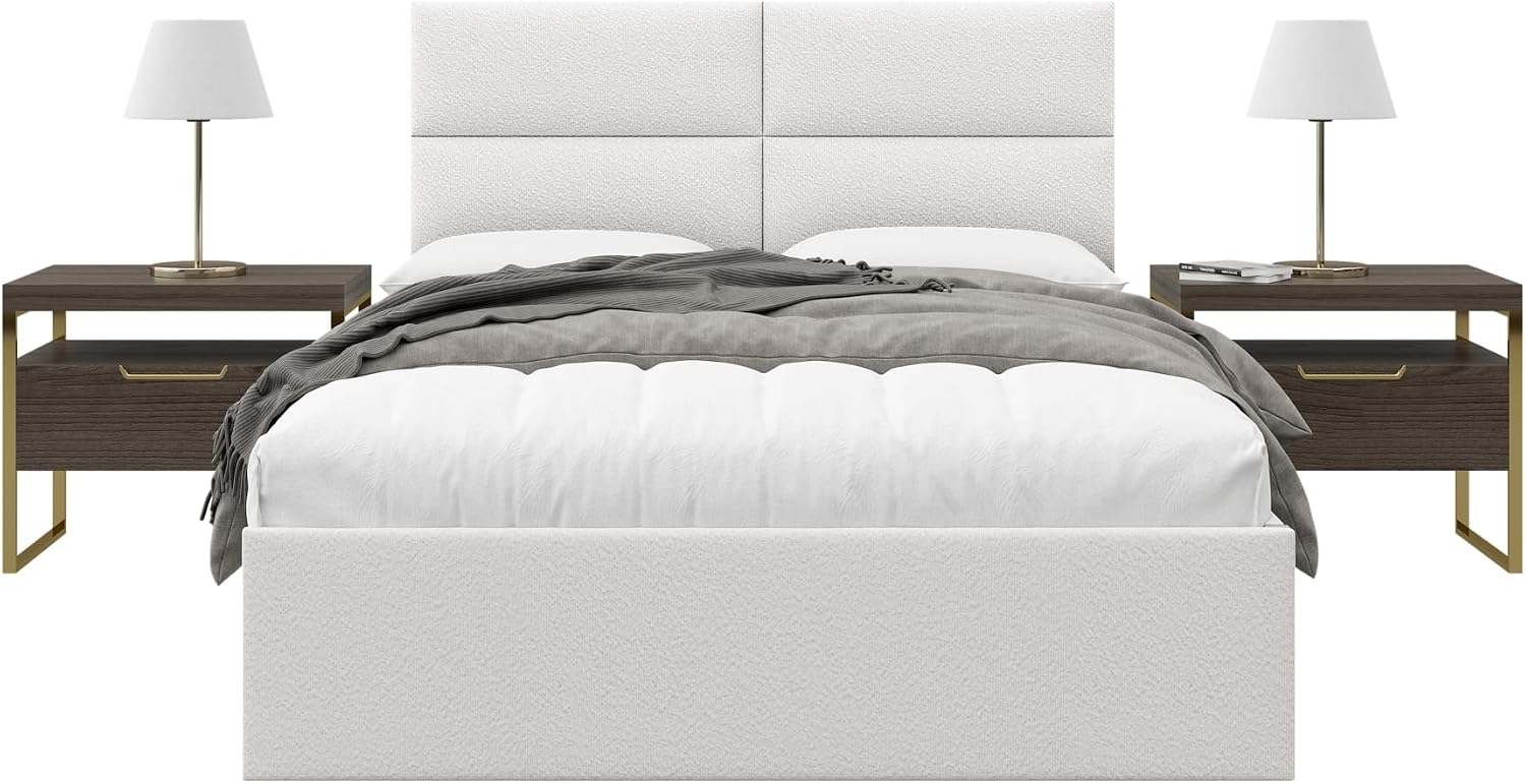 Vänt Upholstered Wall Panels - Queen/Full Size Wall Mounted Headboards - Boucle Ivory - Set of 4 Panels (Each Individual Panel 30'x11.5')