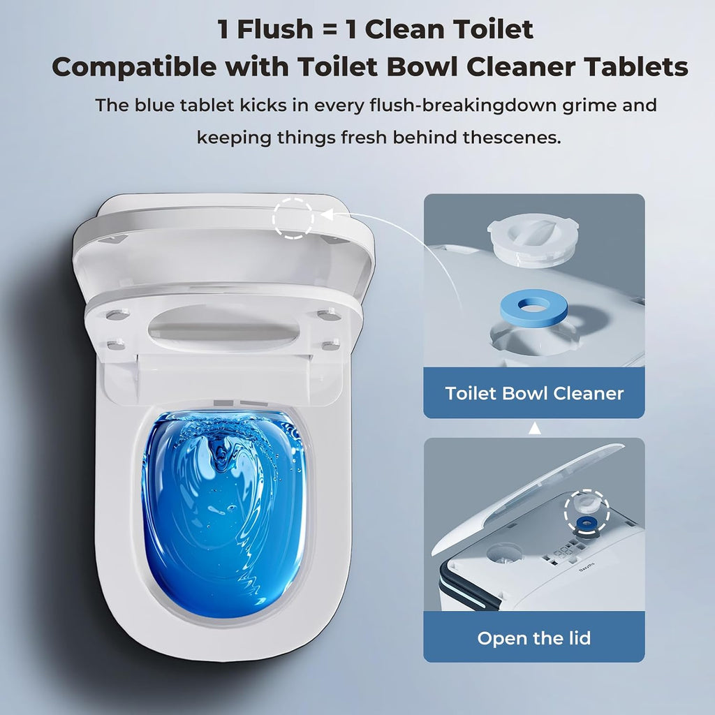 Smart Toilet with Bidet Built In & Foam Shield, Supports Cleaning Tablets, Auto Open/Close, Built-in Tank, Foot Sensor Flush, Heated Seat, Warm Dryer, One Piece Elongated Toilet (ZYC8A)