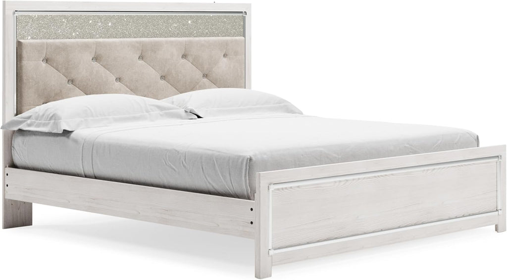 Signature Design by Ashley Altyra Modern King Tufted Panel Bed, Foundation or Box Spring Needed, White