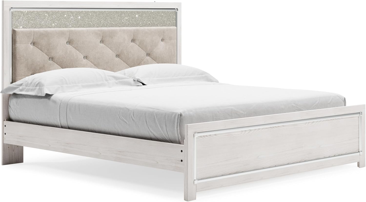 Signature Design by Ashley Altyra Modern King Tufted Panel Bed, Foundation or Box Spring Needed, White