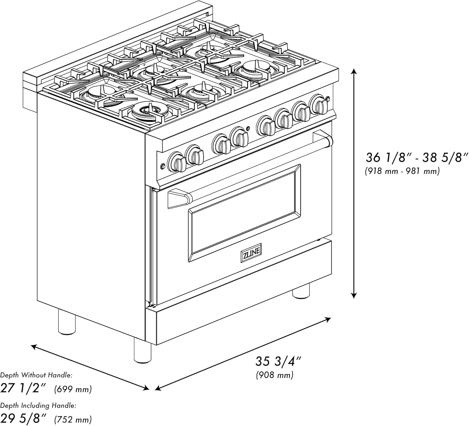 ZLINE Autograph 36' Legacy Dual Fuel Range w/ 6 Burners & Black & Gold Accents (RAZ-BLM-36-G)
