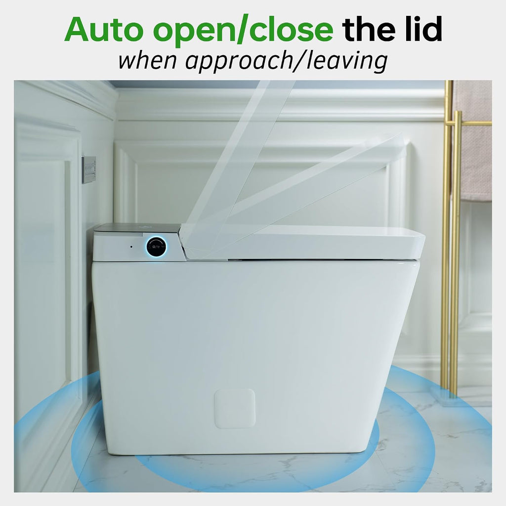 WOODBRIDGE One Piece Square Smart Toilet with with Tank,Auto Open & Close, Foot Sensor, Auto Flush, Multiple Spray Modes, Heated Seat, Warm Water and Air Dryer, Auto LED Nightlight, White