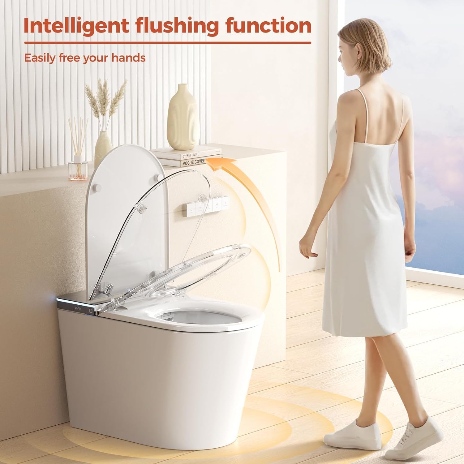 Smart Toilet with Auto Open/Close Lid - ADA Height Heated Seat, Warm Water Bidet, Dryer, Foam Shield, Night Light, Dual Auto Flush, Foot Sensor, Modern Elongated One-Piece Toilet for Bathrooms