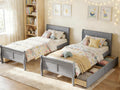 KOMFOTT 2 Twin Bed with 2 Drawers, Twin Storage Bed with Headboard for Bedroom, Sleigh Wood Bed Frame with Wooden Slats Support for Kids, Teens, Adults, No Box Spring Needed (Grey)