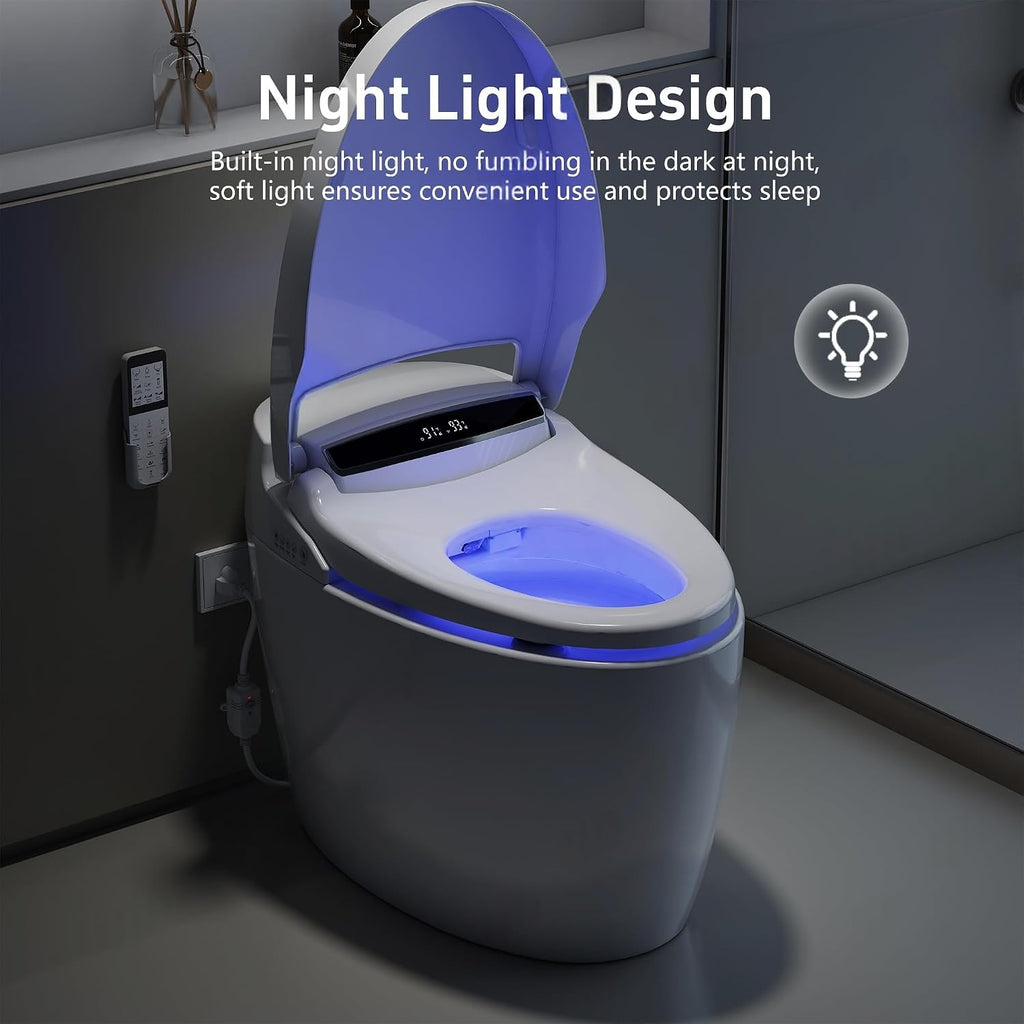 TDH Smart Toilet, Tankless Toilets with Foot Sensor Operation, Heated ToiletSeat with Warm Water Sprayer and Dryer, LED Display with Fahrenheit, ADA Comfort Height