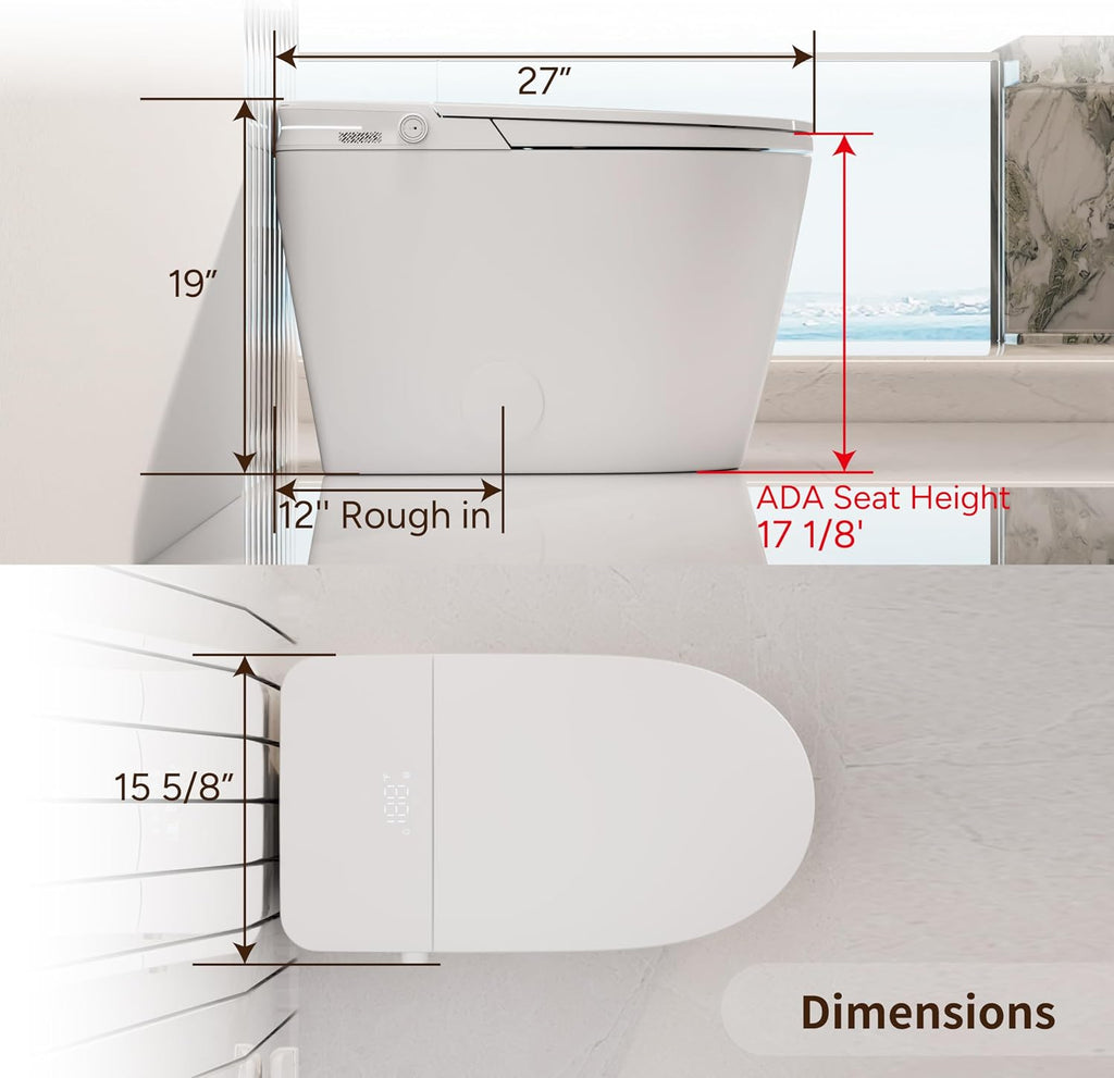 Luxury Smart Toilet, Bidet Toilet with ADA Chair Height, Auto Open/Close, 1000 Gram MaP Auto Flush, Warm Water/Dryer, Deodorization, Elongated Heated Seat, Smart Toilet with Bidet Built in