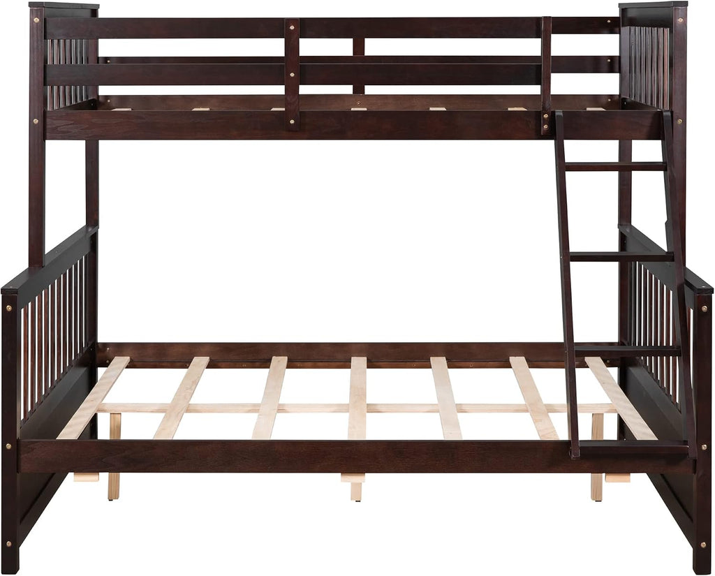 Harper & Bright Designs Twin Over Full Bunk Bed with Two Storage Drawers,Guardrails and Ladder,Solid Wood Bunk Bed Convertible to 2 Separated Platform Beds (Espresso)