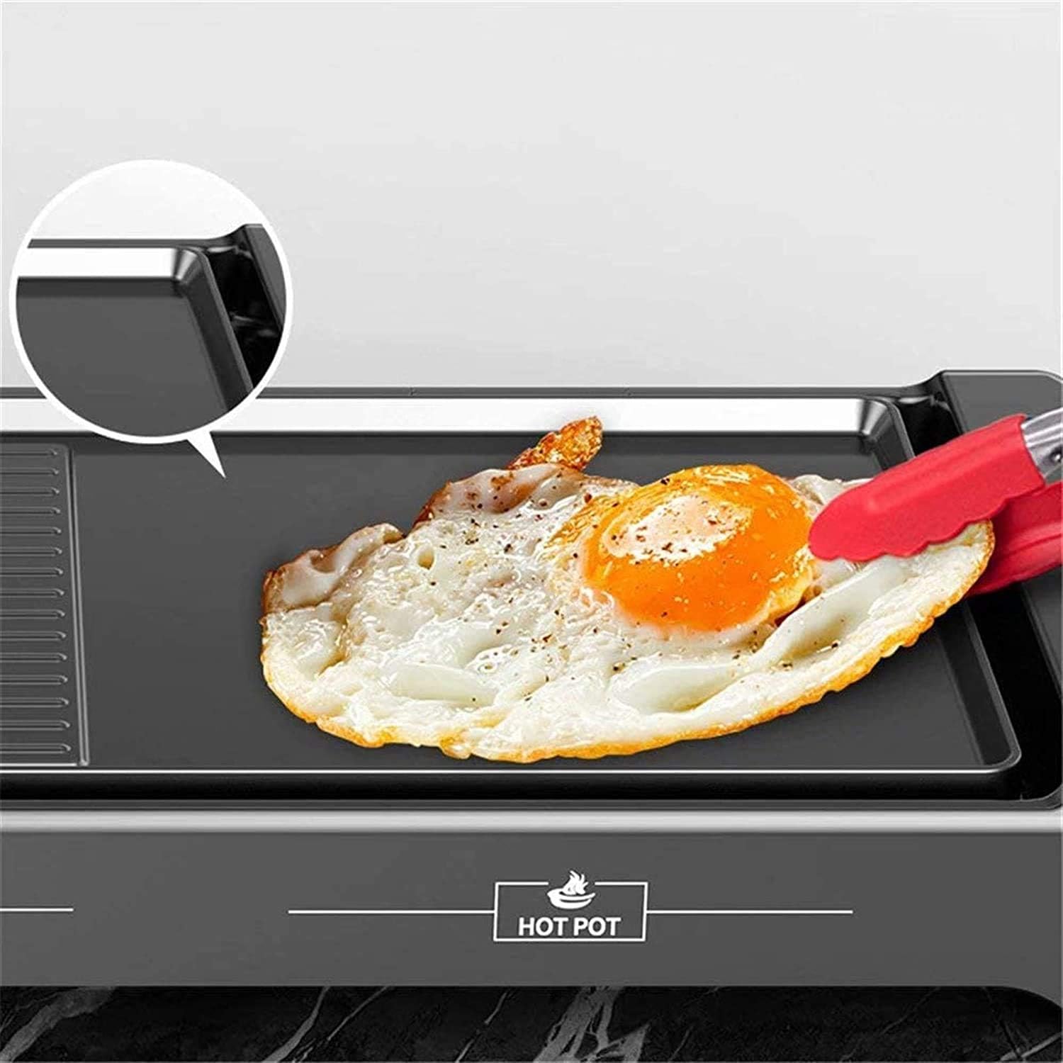 Electric Griddle Indoor Grill Smokeless Coated Non-Stick Pancake Griddle with Cool-Touch Handle 5-Level Control,1500W, Black,Household Nonstick Electric Griddle