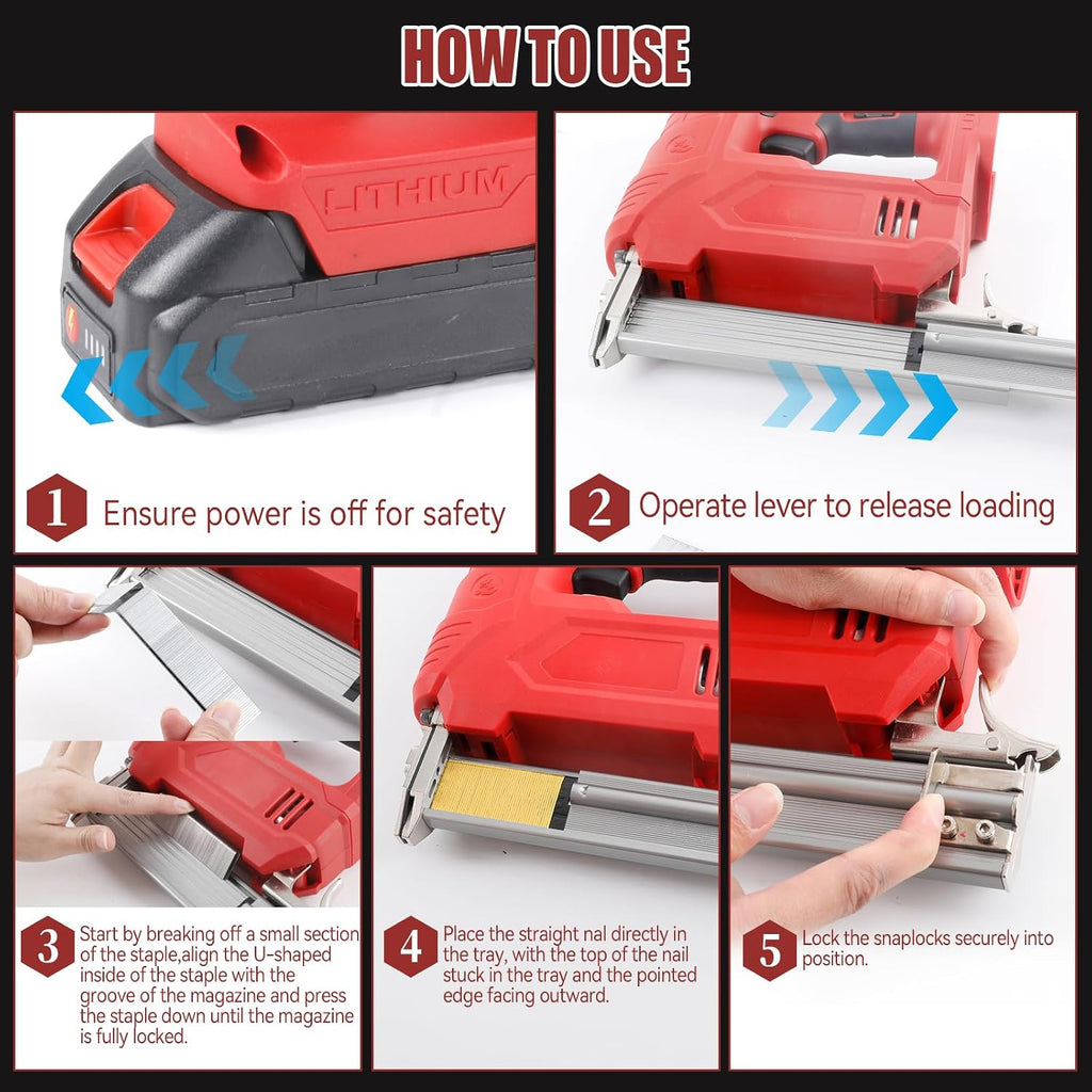 JOJOCY 21V Cordless Brad Nailer Stapler Kit, 2 2.0Ah Batteries, 18GA 2000 Nails & Staples, 2 Firing Modes, Safety Lock for Carpentry DIY Woodworking