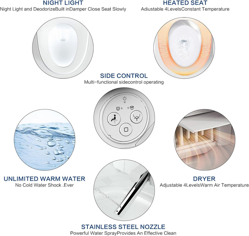 Elongated Bidet Toilet Seat X5, Electric Heated Bidet with Soft Close, Bidet Attachment for Toilet Warm Water with Air Purification
