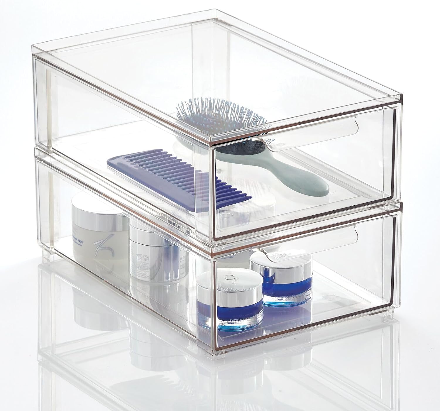 mDesign Plastic Stackable Bathroom Storage Organizer Bin with Pull Out Drawer for Cabinet, Vanity, Shelf, Cupboard, Cabinet, or Closet Organization - Lumiere Collection - 8 Pack - (Clear, 8 x 12 x 4)