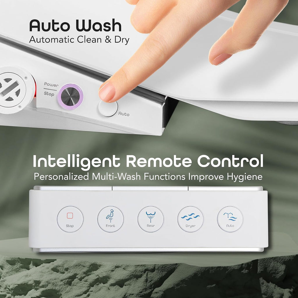 BidetMate 3500 Series Electric Bidet with Dryer, Heated Smart Toilet Seat with Automatic Opening and Closing Lid & Seat, Unlimited Heated Water, Remote, Warm Air Dryer, and Self-Cleaning - Elongated