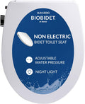 Bio Bidet Slim Zero Non Electric Bidet Toilet Seat Round, Low Profile Seat with Slow Close Lid, Battery Powered Night Light, Dual Nozzles, White