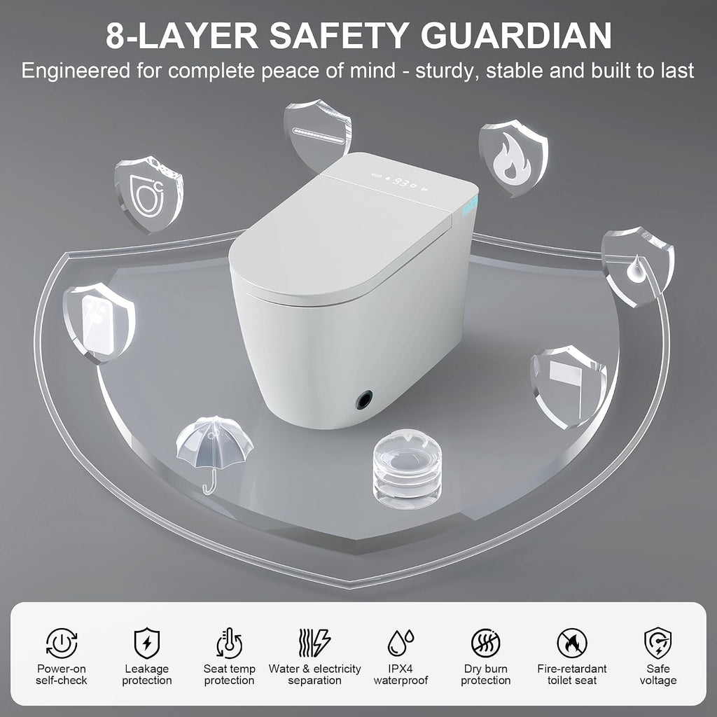 Smart Toilet with Bidet Built in, One Piece Bidet Toilet with Heated Seat & Dual Auto Flush, Foot Sensor, Warm Water Wash&Dry, Modern Electric Tankless Toilet for Bathroom with Auto Lid&Seat
