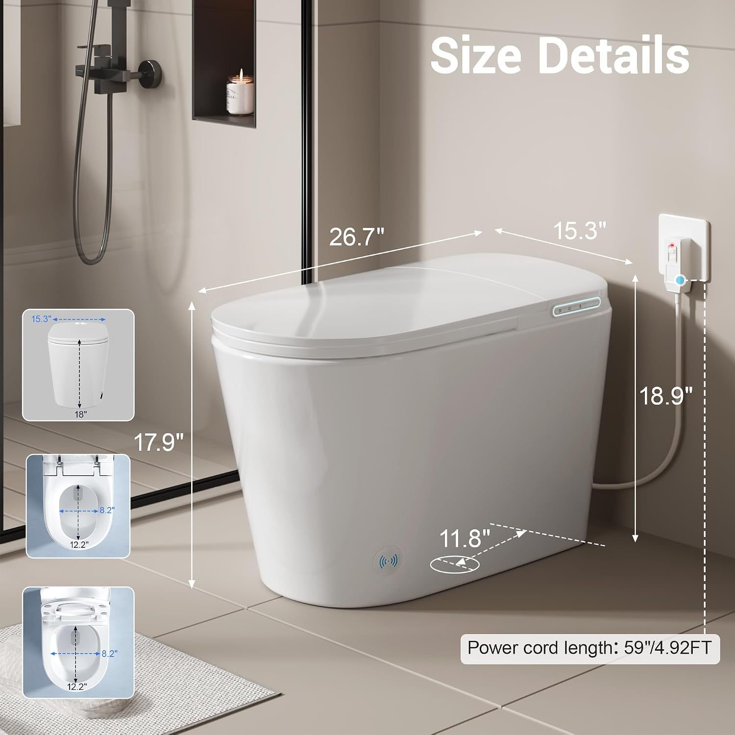 Smart Toilet with Bidet Built in, Electric Tankless Toilet for Bathroom with Heated Seat, Modern One Piece Toilets with Soft Close, Dryer, Foot Sensor, Auto Lid&Seat/Dual Auto Flush