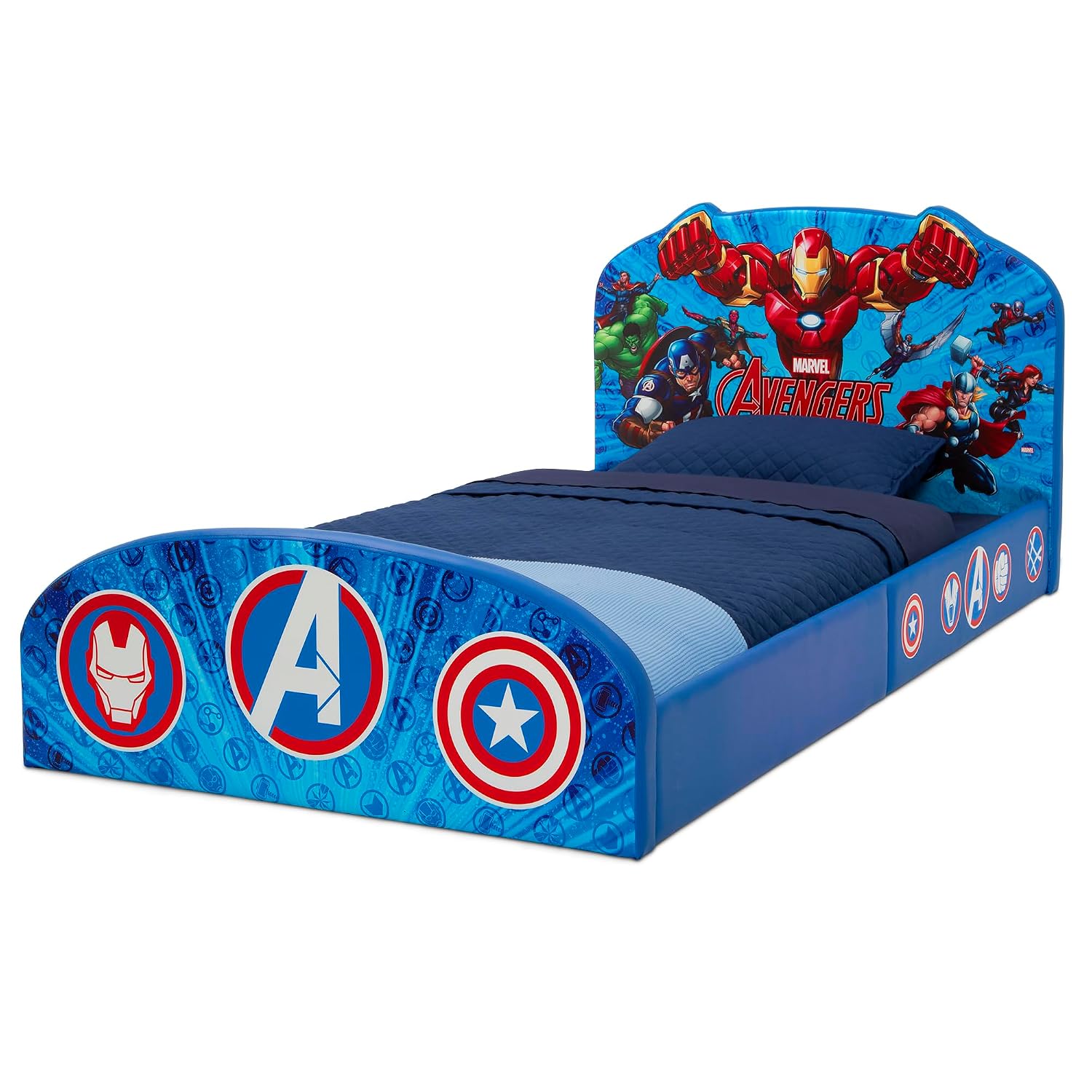 Delta Children Marvel Avengers Upholstered Twin Bed, Blue
