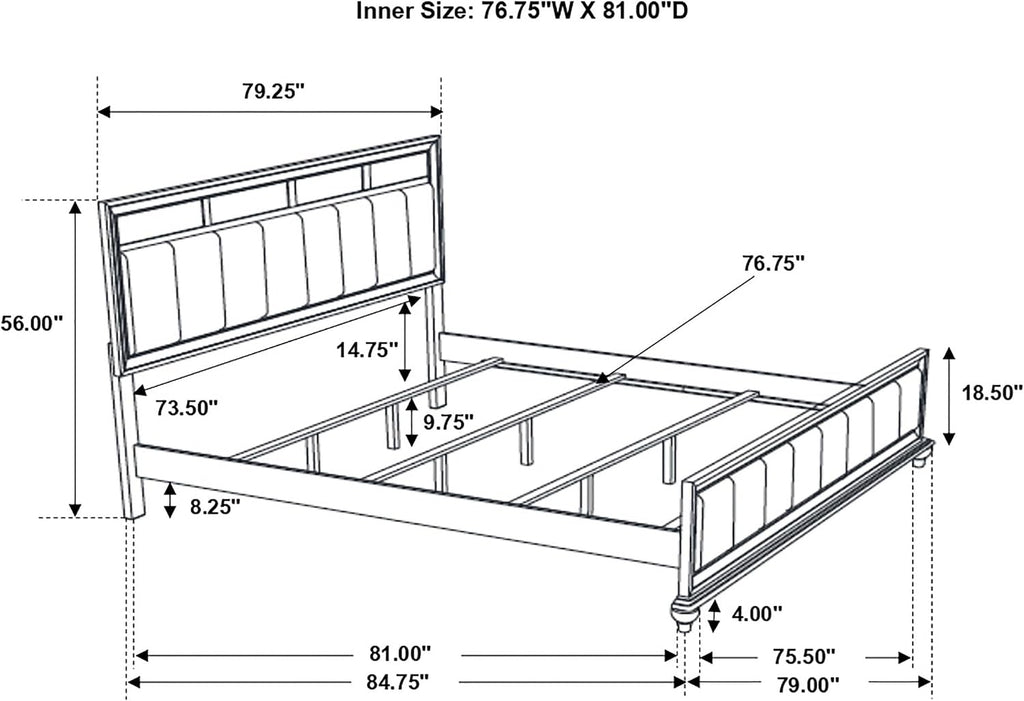 Coaster Home Furnishings Barzini Modern Classic 4-Piece Bedroom Set Leatherette Upholstered Eastern King Size Panel Bed Frame 56-inch Headboard White 205891KE-S4
