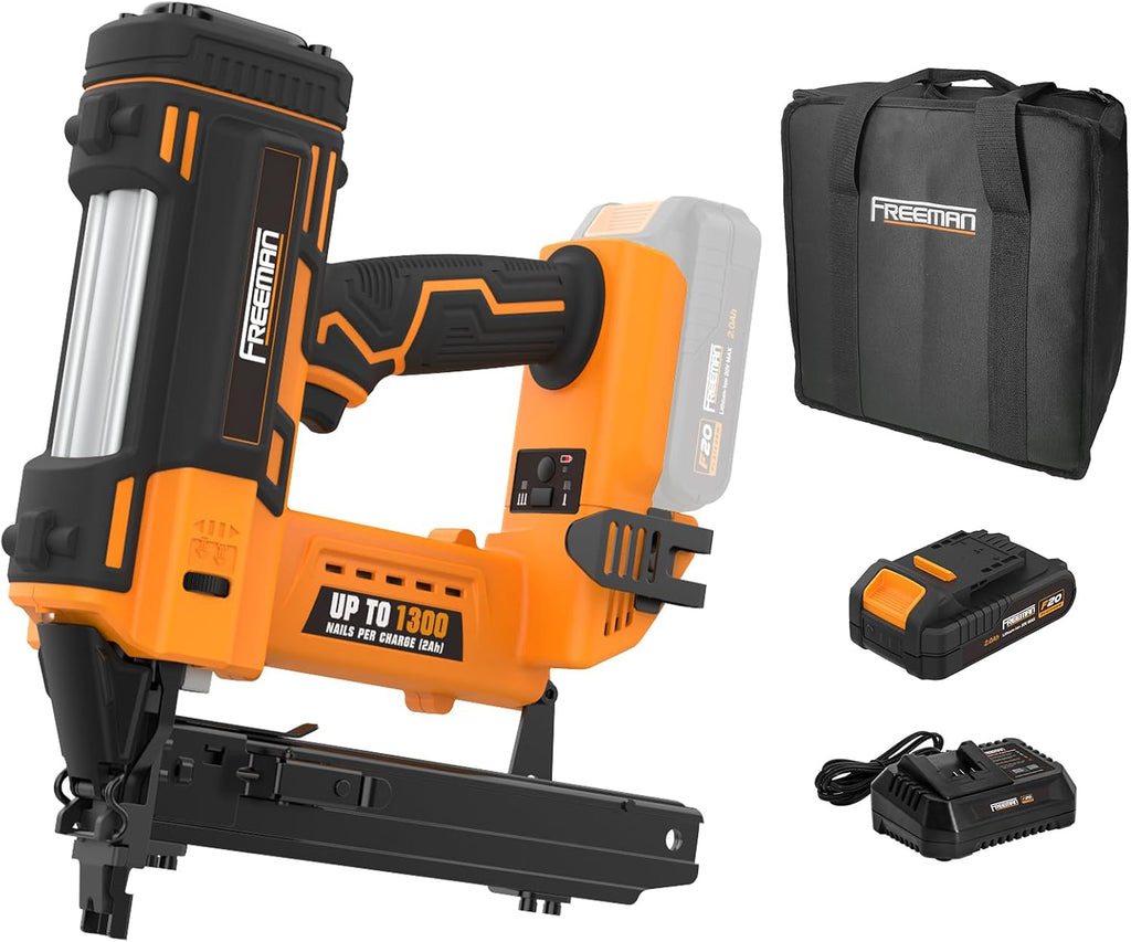Freeman 20V Cordless Fencing Stapler Kit | 16-Gauge, 1' Staples | 1300 Shots Per Charge | Includes Battery, Fast Charger, Bag | PE20VFS16