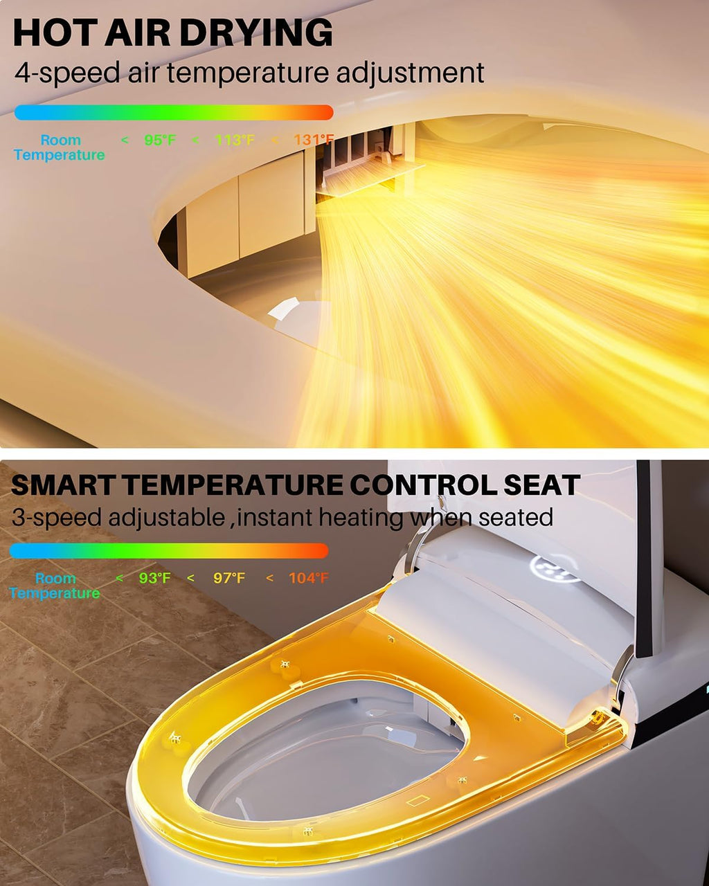Winzo Smart Toilet with Bidet Built in,Heated Seat,Tankless Smart Toilet with Warm Water Sprayer & Dryer,Auto Soft Close,with Foot Sensor,LED Display, Gray