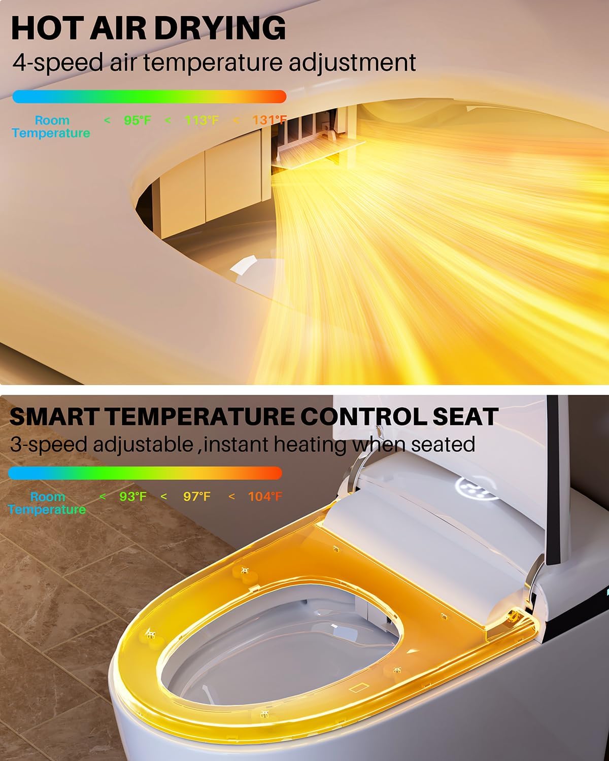 Winzo Smart Toilet with Bidet Built in,Heated Seat,Tankless Smart Toilet with Warm Water Sprayer & Dryer,Auto Soft Close,with Foot Sensor,LED Display, Gray