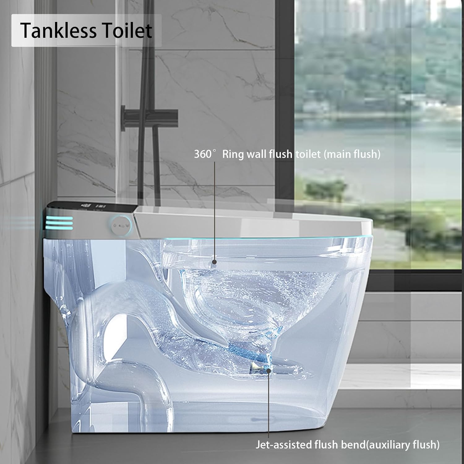 Smart Toilet with Bidet Built In, One-piece Heated Bidet Toilet Seat, Foam Sheild Deodorization, Foot Sensor Flushing, Multi-Functional Remote Control, Night Light, LED Display, Black