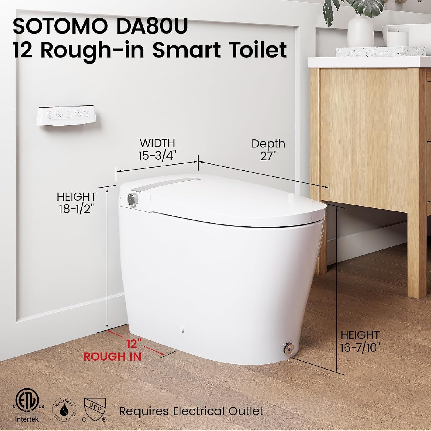 SOTOMO DA80U Smart Toilet, Modern Elongated Bidet with Built-in Water Tank, Assisted Pump, Heated Seat, 1.06 GPF Auto Flush, Warm Water, Remote and Foot Kick Operation, Plus Blackout Flush Feature