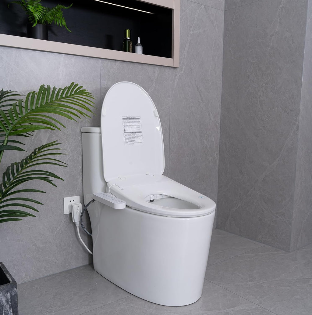 Aquatiz Elongated Smart Toilet Seat, Electronic Heated Toilet Seat, Self-Cleaning Nozzle, Temperature Controlled Wash, Air Dryer, Deodorizer, LED Light, Multi-mode Wash, (Panel Control)