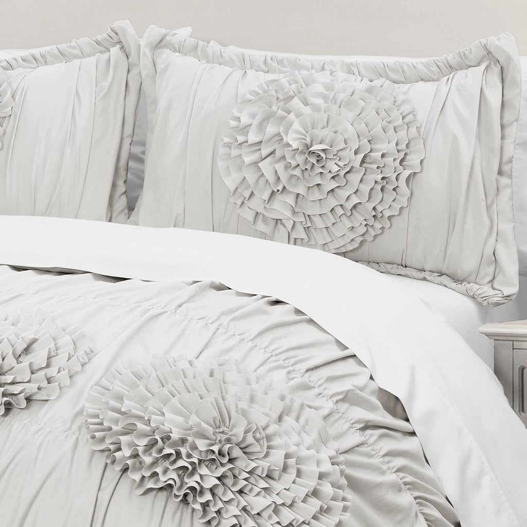 Lush Decor Serena Comforter Set, 3 Piece Set, Full/ Queen, Light Gray - Cute Comforter - Queen Bedding Set - Gray Comforter Queen Size - Coquette Decor