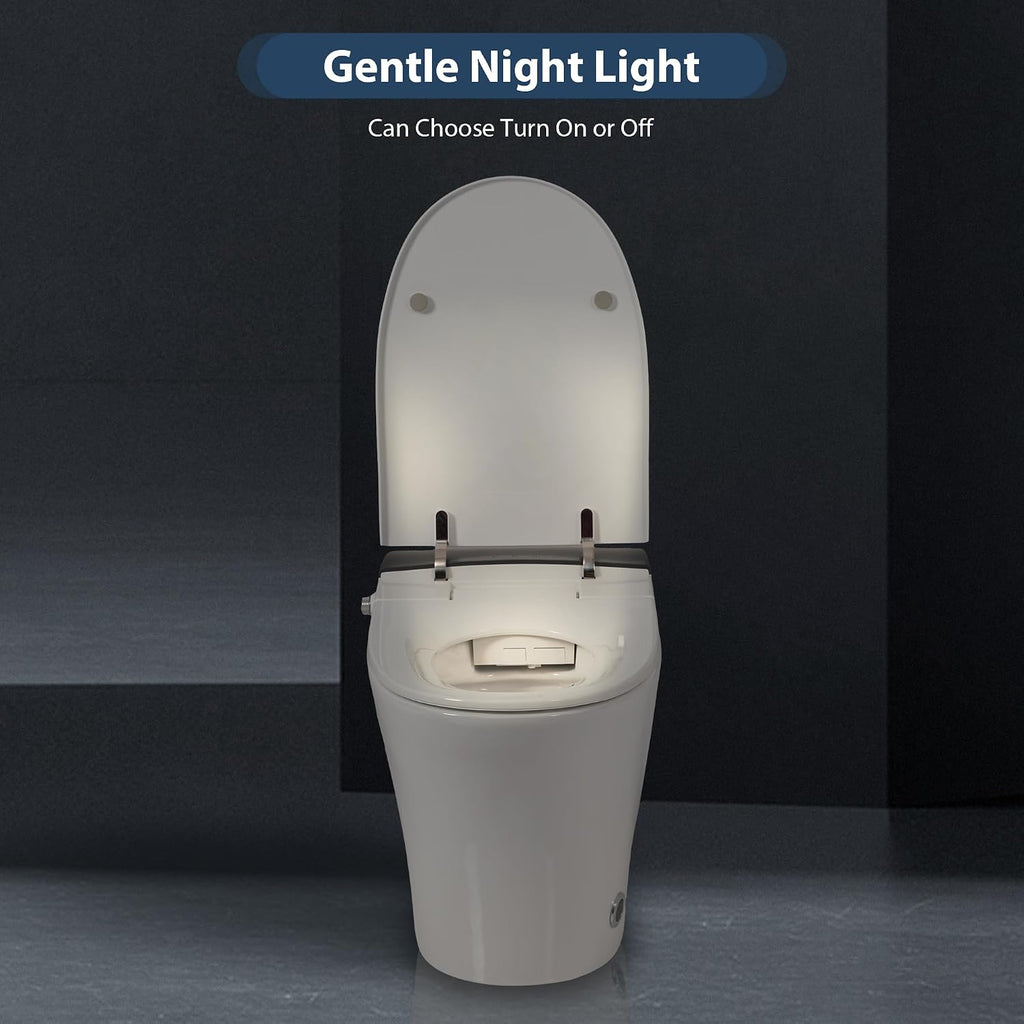 Smart Toilet with Heated Seat & Foot Sensor Flush, One Piece Tankless Toilet, Power Outage Flushing, Night Light, Soft Close Seat, 12' Rough-In, White Ceramic