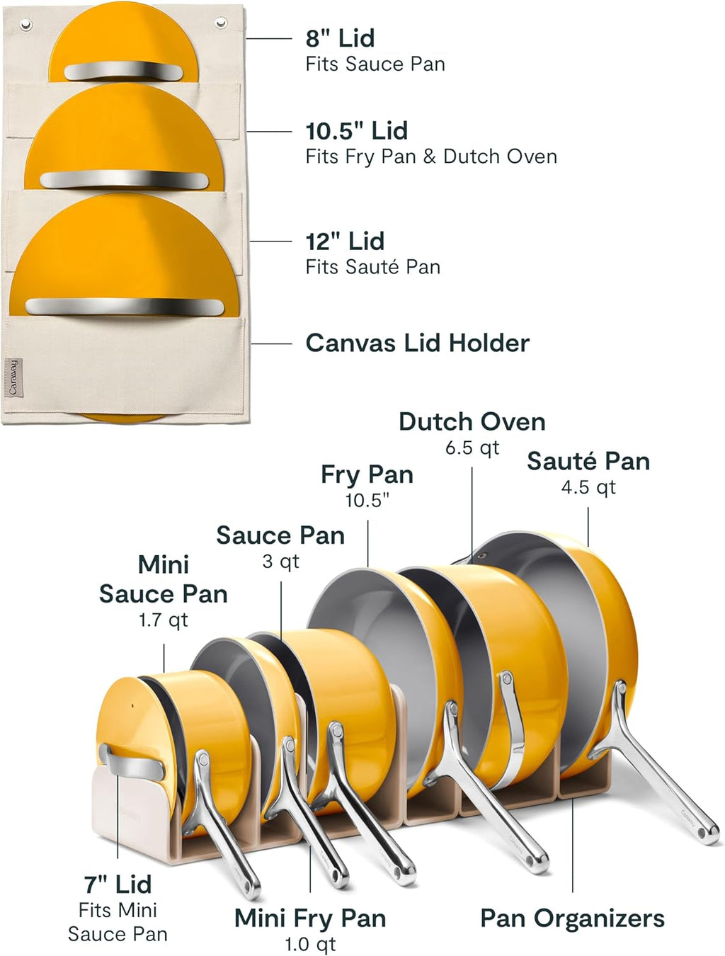 Caraway 31-Piece Ceramic Cookware Bundle - Fry Pans, Saucepans, Sauté Pan, Dutch Oven, Petite Cooker, Stir Fry, Rondeau, Stock Pot, Grill & Griddle Pans, Roasting Pan, Racks, Organizers - Marigold