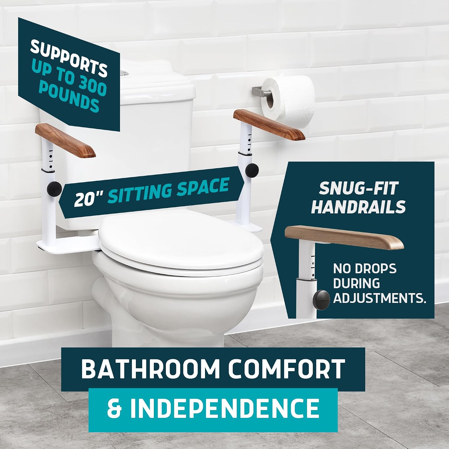 Lunderg Toilet Safety Rails for Seniors - Easy Installation & Super Sturdy Grab Bars Arms - Non-Bulky & Elegant Handicap Toilet Safety Frame - Seat Handles for Elderly, Disabled or Mobility Issues
