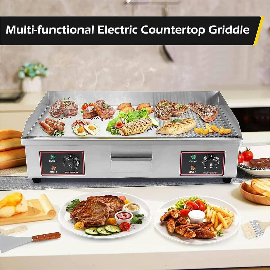 Commercial Electric Griddle Hot Cooking Plate, Commercial Stainless Steel Adjustable Countertop Hot Plate BBQ Grill, 220-240V 4400W Efficient (820)