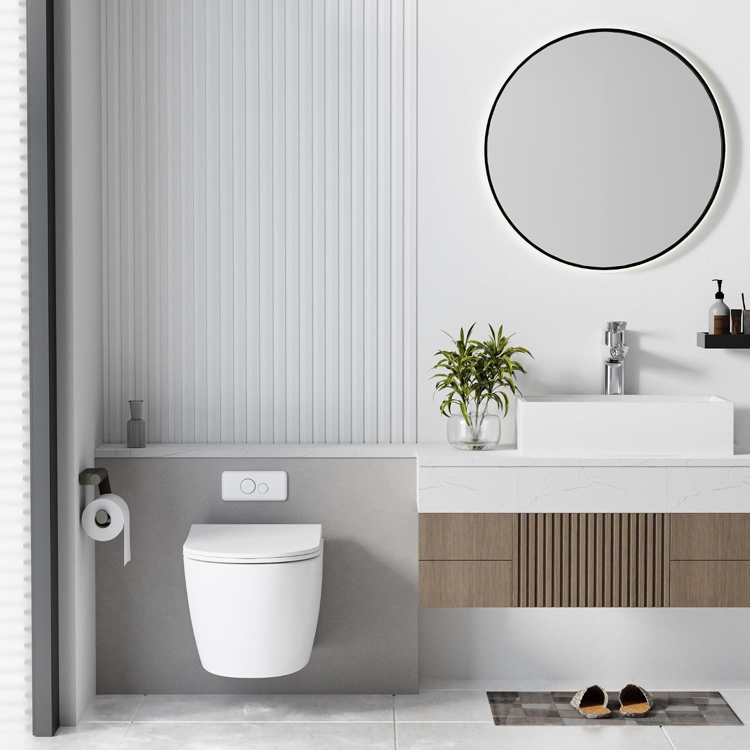 Wall Hung Toilet, Smart Toilet with in-Wall Tank System,One-Piece Bidet Toilet Combo,Heated Seat,Warm Air Dryer,Auto Flush,Space-Saving, Compact, Soft-Close Lid