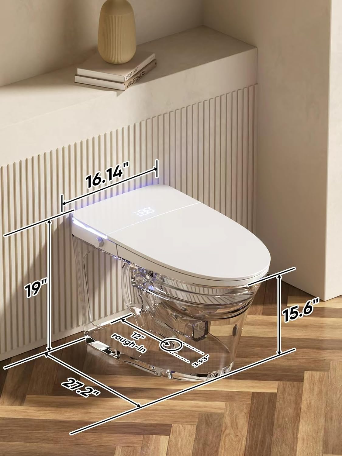 Smart Toilet with Auto Open/Close Lid - Warm Water Bidet, ADA Comfort Height Heated Seat, Dryer, Night Light, Foam Shield, Dual Auto Flush, Foot Sensor, Modern Elongated One-Piece Toilet