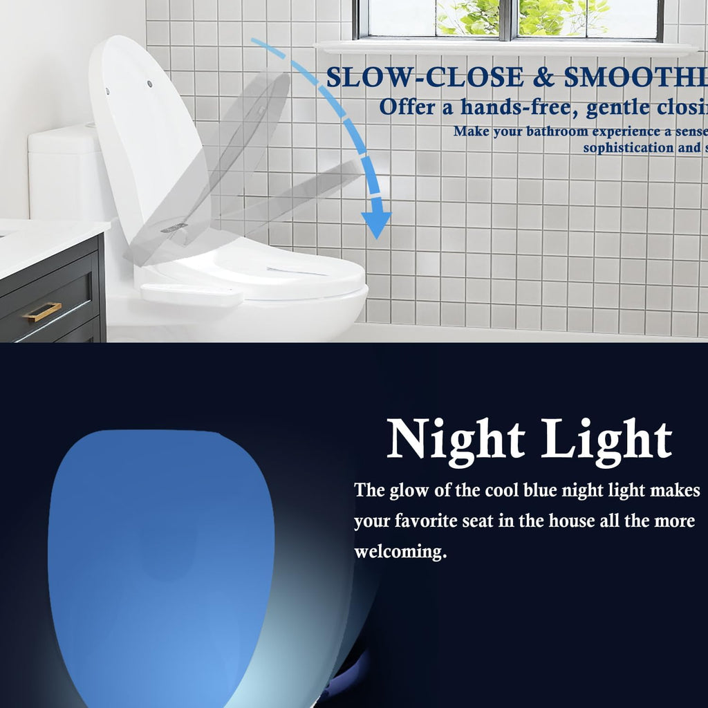 Electric Bidet Toilet Seat Elongated with Heated Seat, Warm Air Dryer, Endless Warm Water, Oscillating and Pulsating Spray Wash, Stainless Steel Self-Clean Nozzle (Bidet Toilet Seat Elongated 2)