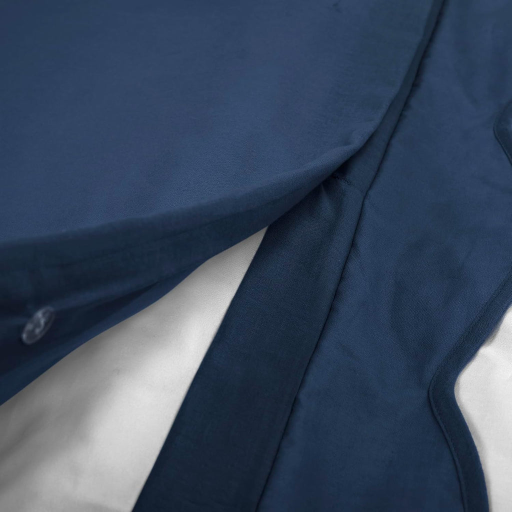 Lush Decor Coastal Chic Scalloped Edge Cotton Duvet Cover Set, 3 Piece Set, King, Navy & White - King Bedding Set - White Duvet Cover King - Coastal Decor