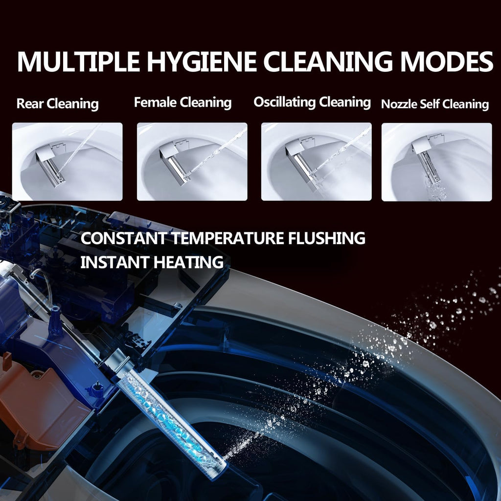 WLJBIDET Toilet Bidet Seat, Instant Warm Water, Self-Cleaning Nozzle, Multiple Spraying Modes, Electric Heated Seat, Warm Air Drying, Soft Closed Lid, Display Screen, Requires Electricity, Round
