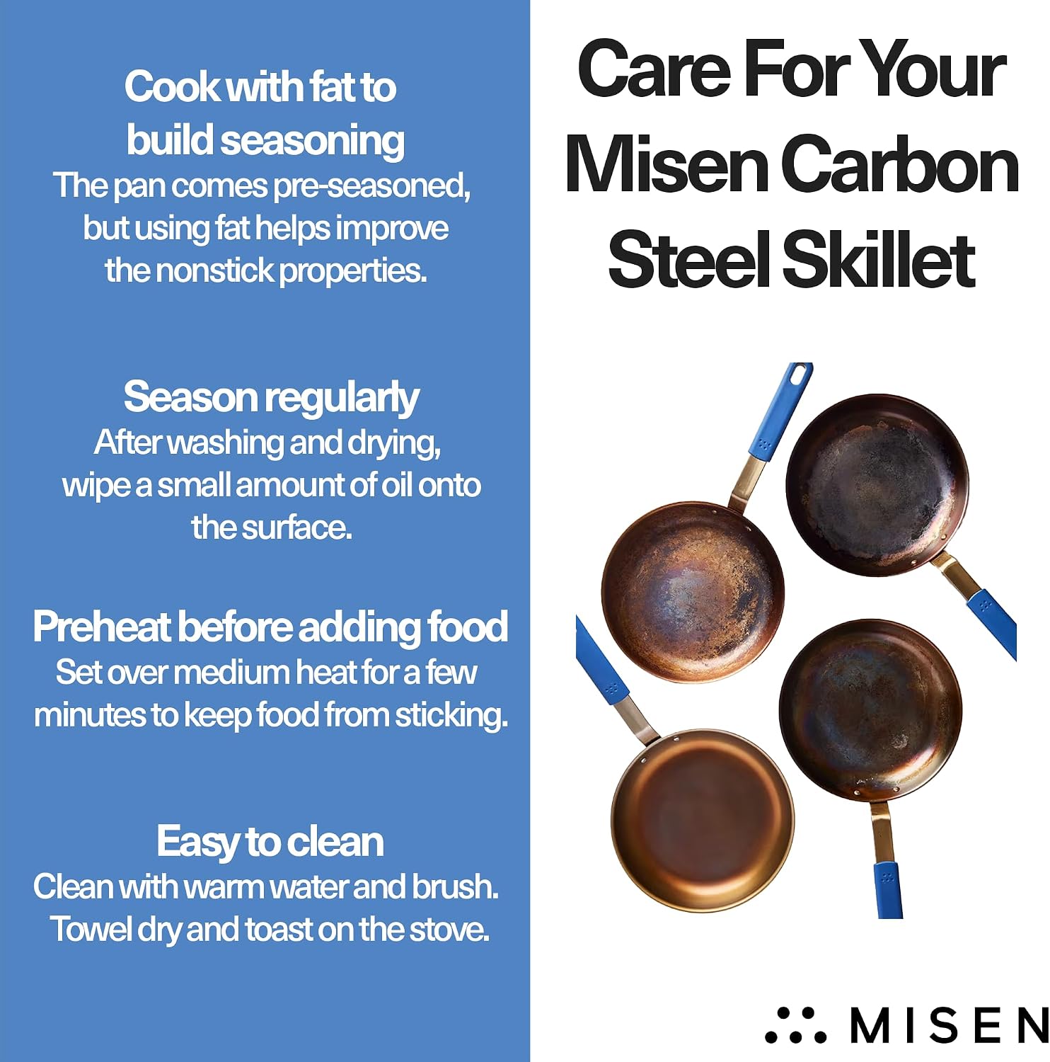 Misen 10 Inch Pre-Seasoned Carbon Steel Fry Pan – Lightweight, Even Heating, Heat Retention – Oven Safe to 500°F – Ideal for Searing, Sautéing, and Frying – Versatile Durable, Easy to Clean
