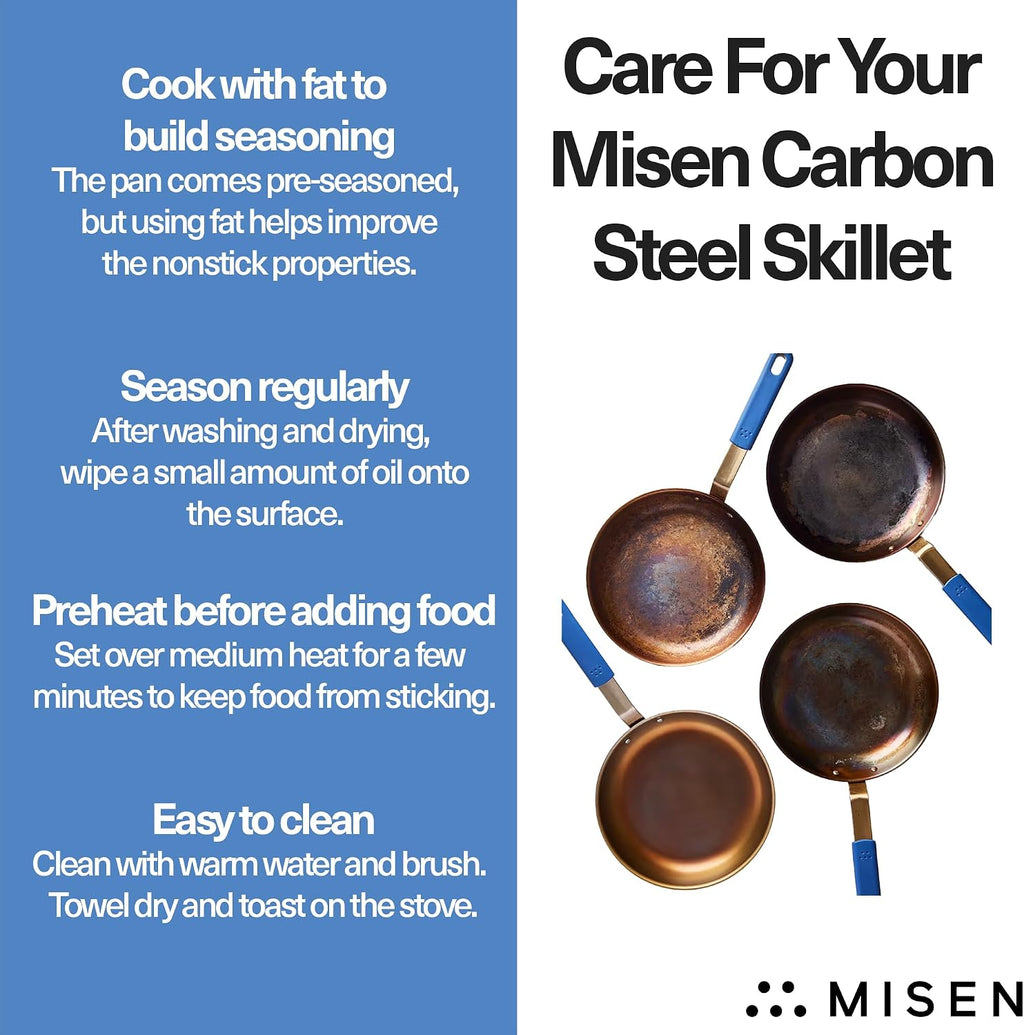 Misen 12 Inch Pre-Seasoned Carbon Steel Fry Pan – Lightweight, Even Heating, Heat Retention – Oven Safe to 500°F – Ideal for Searing, Sautéing, and Frying – Versatile Durable, Easy to Clean