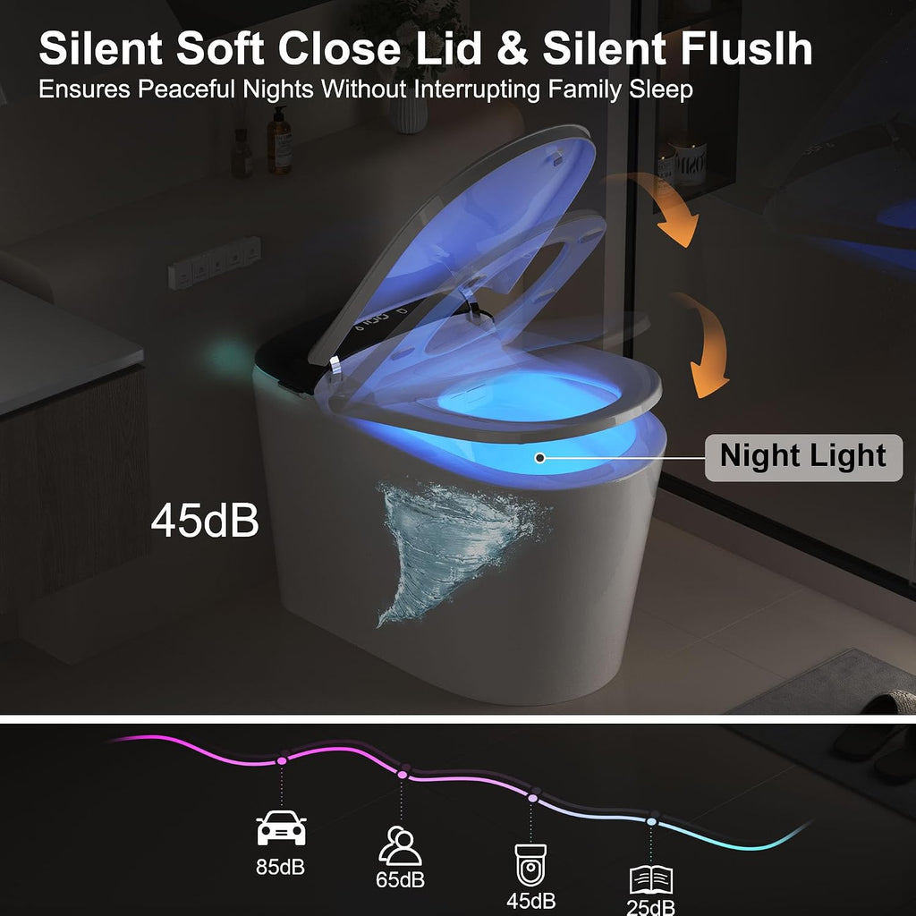 Luxury Smart Bidet Toilet with Tank, Foam Shield, Dual Auto Flush/Lid&Seat, Foot Sensor, LED Display, Electric Modern One Piece Toilets for Bathroom with Siphon Dual Flush 0.8/1.2 GPF