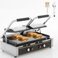 Commercial Panini Press - 3600W Double Sandwich Press, Stainless Steel Electric Panini Grill w/Dual Independent Temp Controls, 19'x9' Full Flat Smooth Cooking Pan for Hamburger Steak Bacon