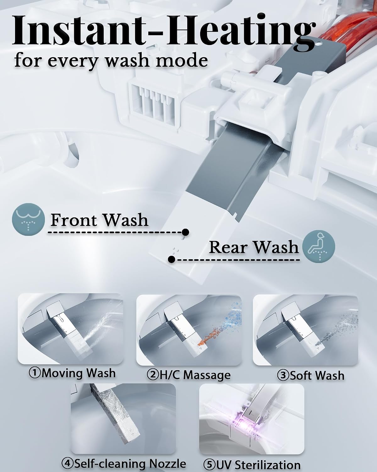 EchosLife Luxury Smart Toilet with Bidet Built In, Auto Open/Close Lid & Seat, Blackout Flush, Foam Shield, Odor Control, ADA Comfort Height One Piece Elongated Toilet, Tank Built-In, Heated Seat