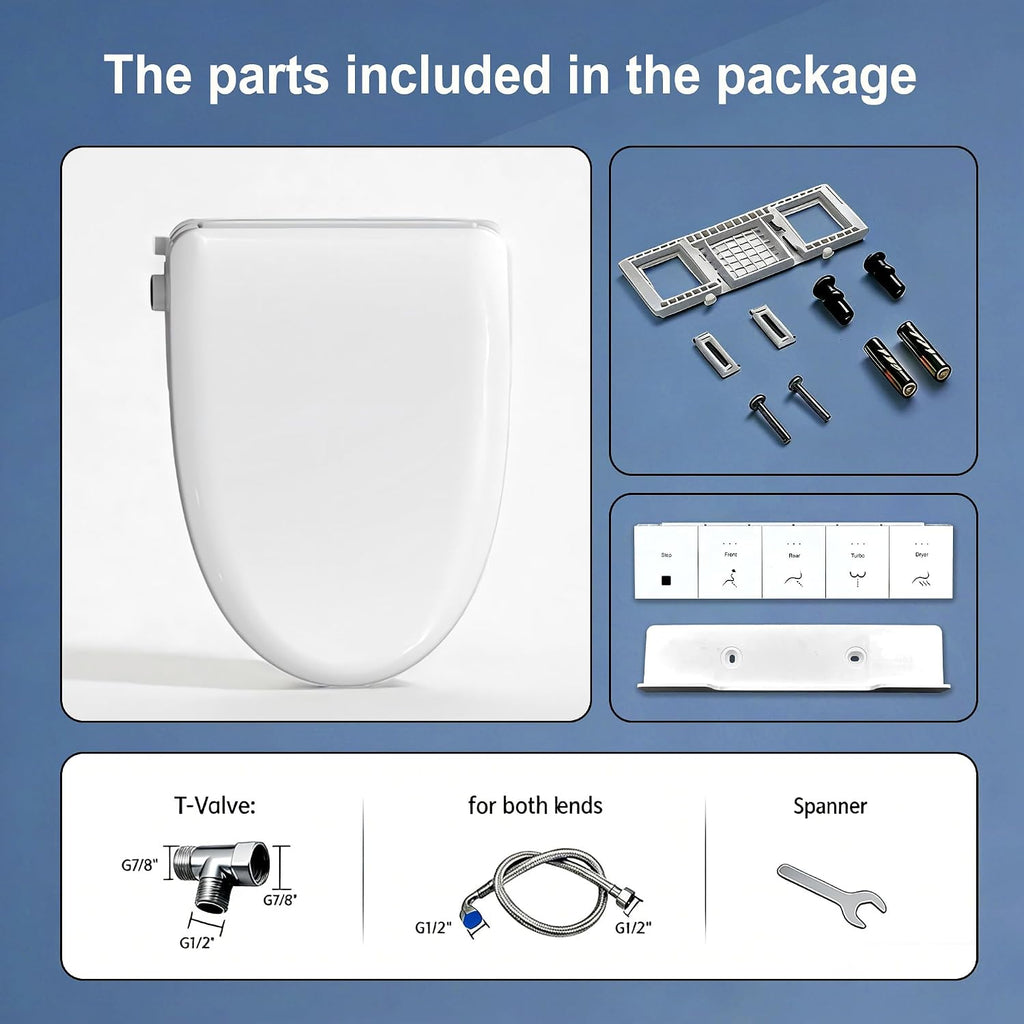 Electric Smart Bidet Toilet Seat with Remote Control, Heated Seat, Instant Warm Water & Air Dryer, Advanced Safety Features, Stainless Steel Nozzle, Slow Close Lid, Silent, Elongated, White