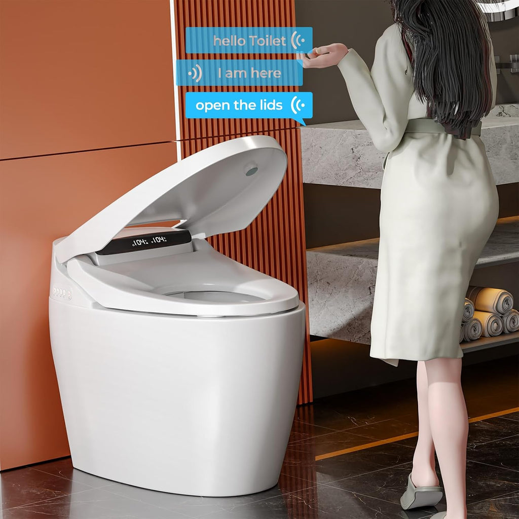 Smart Toilet with Bidet Built In,One Piece Bidet Toilet with Foam Shield,Elongated Tankless Toilet with LED Display,Auto Open/Close Lid,Heated Bidet Seat,Warm Water & Dryer