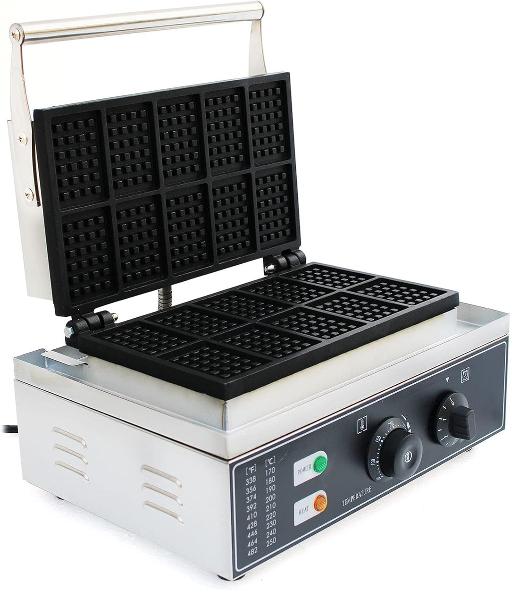 Waffle Maker, 110V 1500W Commercial Waffle Maker Electric Stainless Steel Rotatable Double-Head Heating Waffle Making for Tea Shops, Snack Bars, Dessert Shops (10 Grids 110V 1500W)