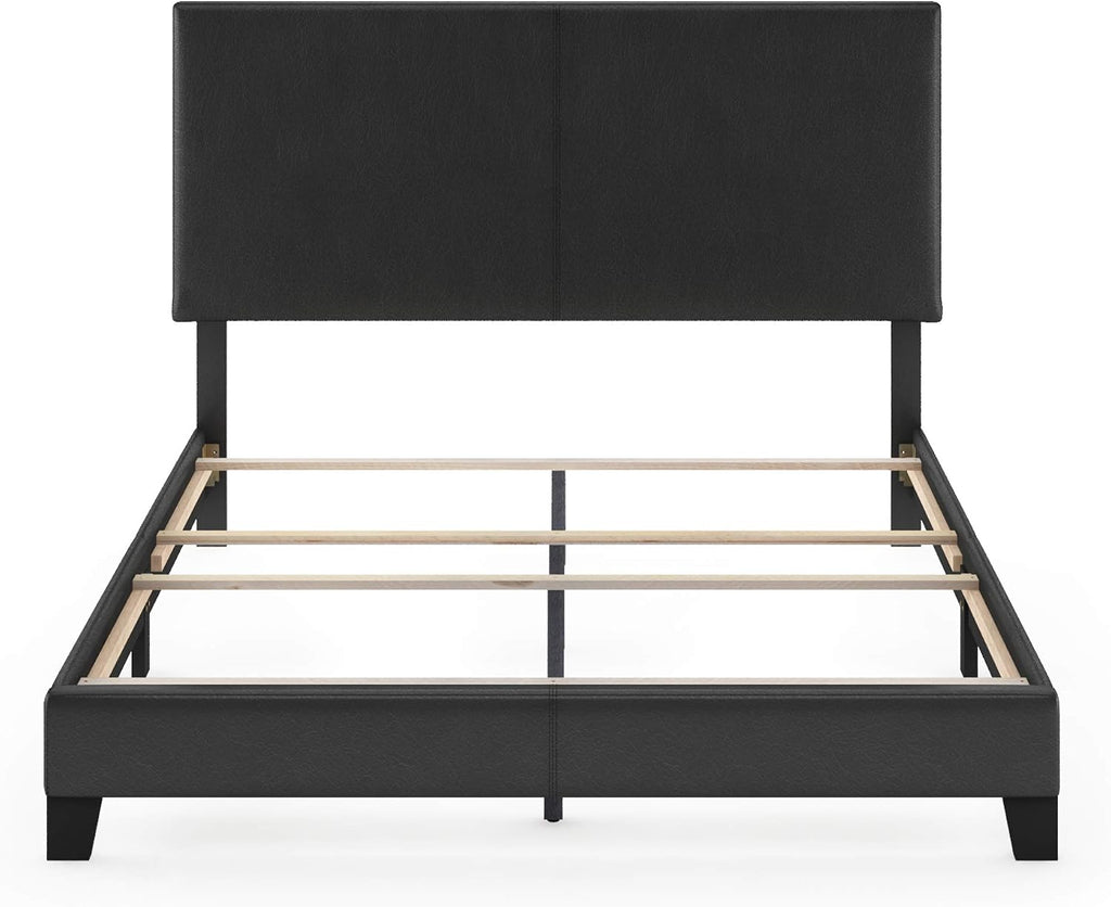 FURINNO Pessac PU Leather Upholstered Platform, Queen, Black