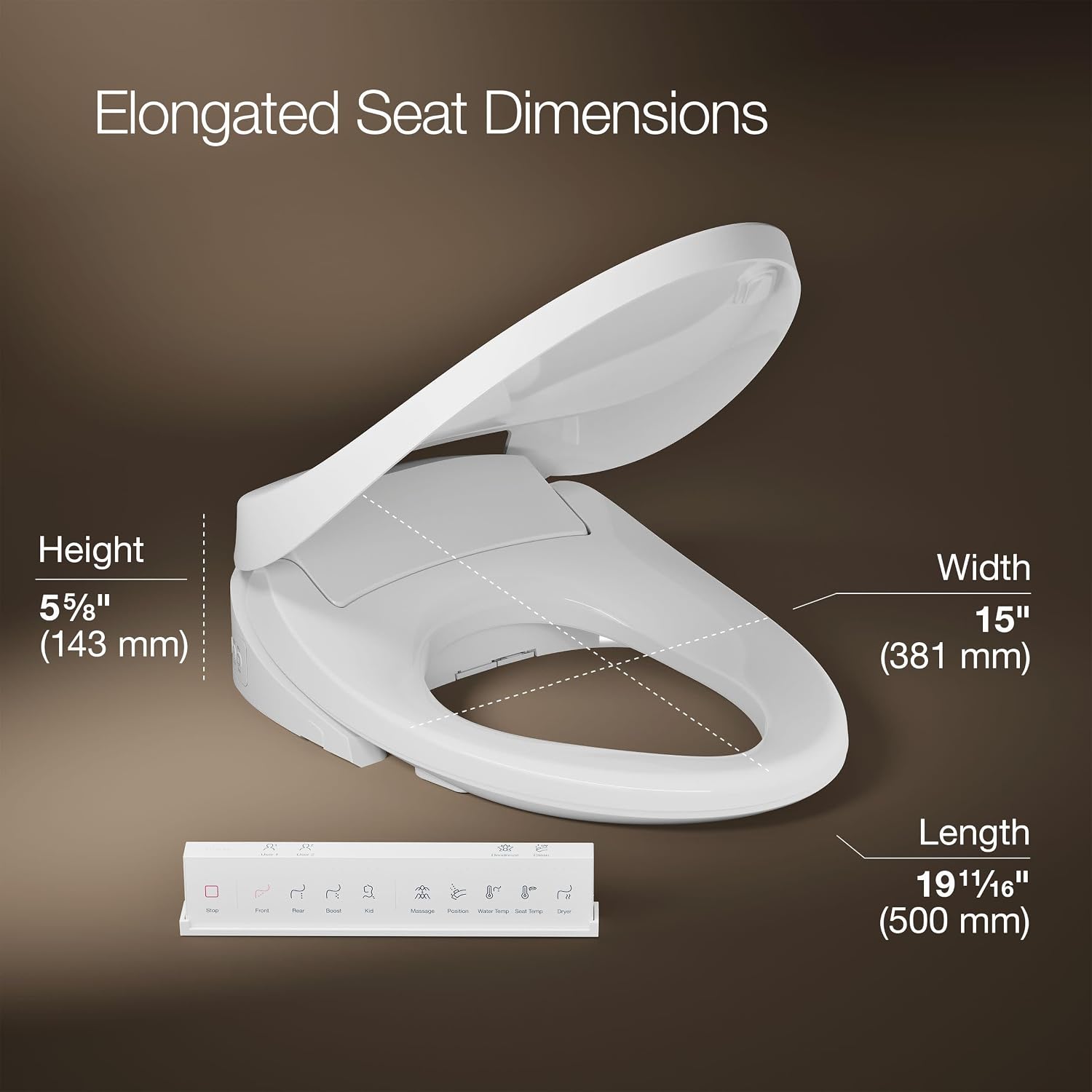 Kohler 38392-0 PureWash® E860 Elongated bidet toilet seat with remote control, White