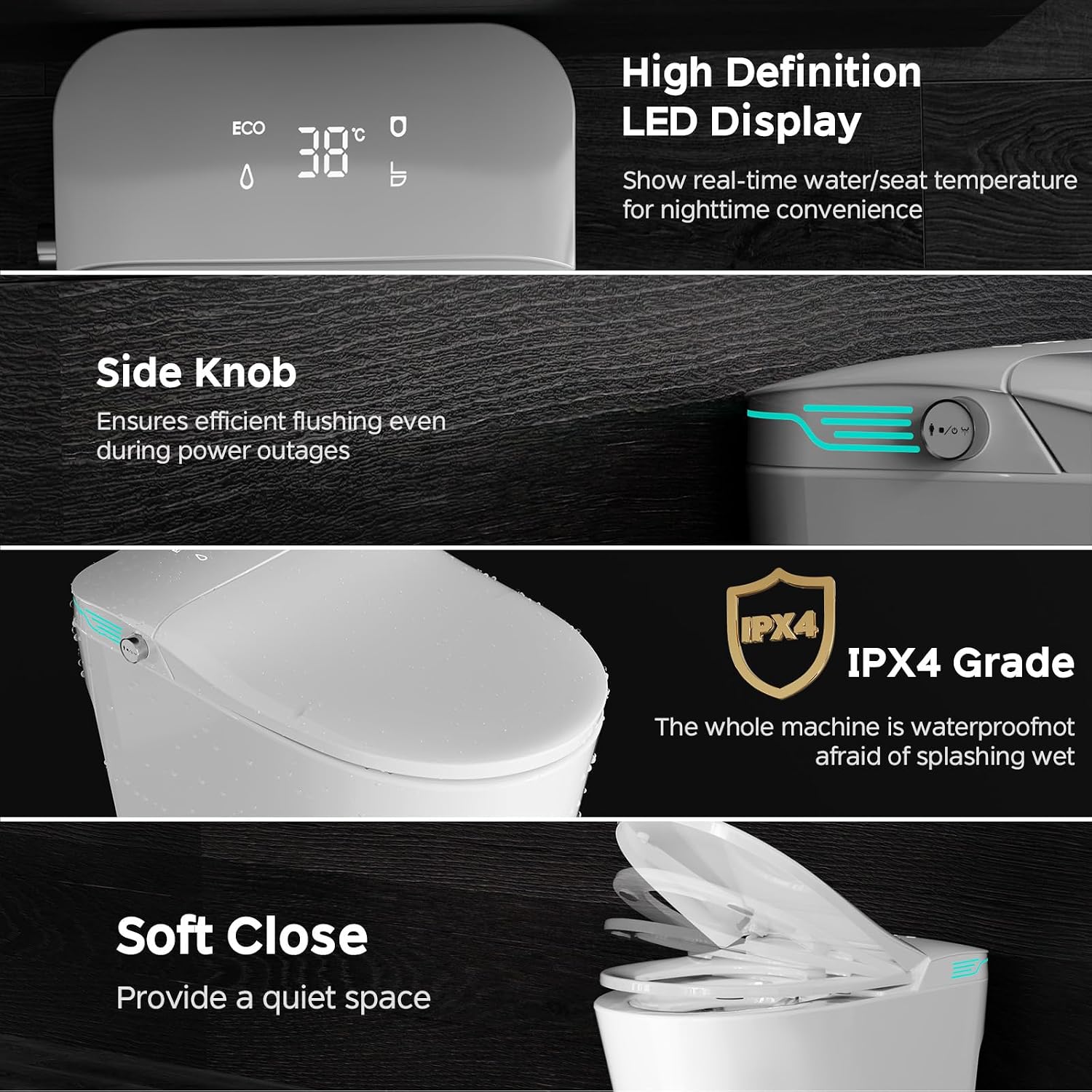 Smart Toilet with Bidet Built In ADA Height 17.7', 1.28GPF Power Flush, One Piece Bidet Toilet Design with Heated Seat, Voice Control, Remote Control, Foam Shield, Tankless Modern Toilet BSJ